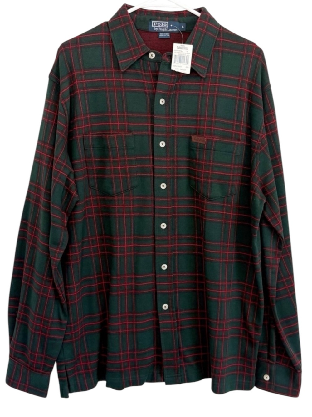 NWT Polo Ralph Lauren Plaid Button Down Shirt Men Large Green Red Cotton Vintage
